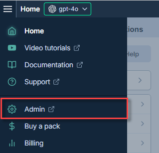 Admin menu option in GPT for Work sidebar