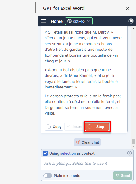 Stop button for canceling Insert and Replace operations