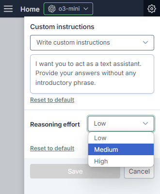 Reasoning effort options Low, Medium and High for o3-mini model