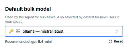 Selecting a custom endpoint as the default bulk model in the GPT for Work dashboard