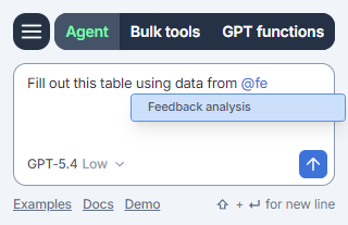 Referencing a specific sheet in the Agent chat field in GPT for Excel