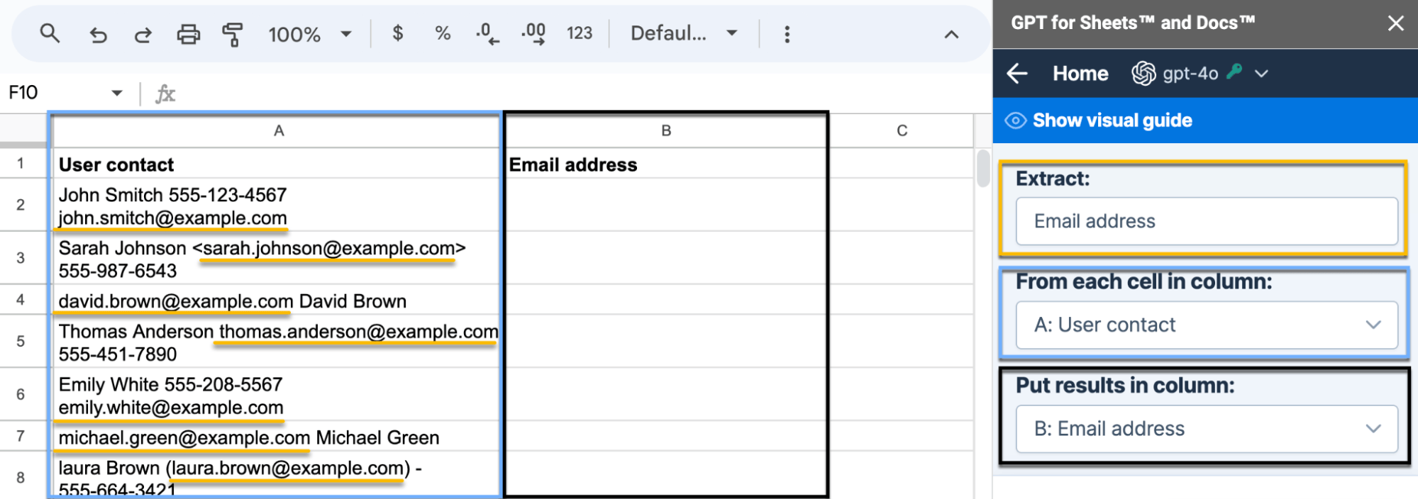 Extract entities bulk tool in GPT for Sheets