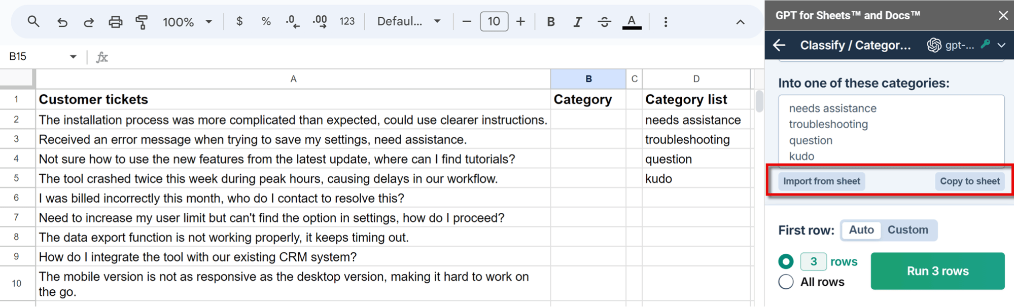 Classify bulk tool with category import and copy features