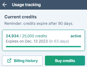 Credits display in GPT for Excel sidebar