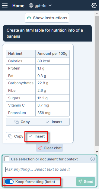 Improved insertion speed with Keep formatting option