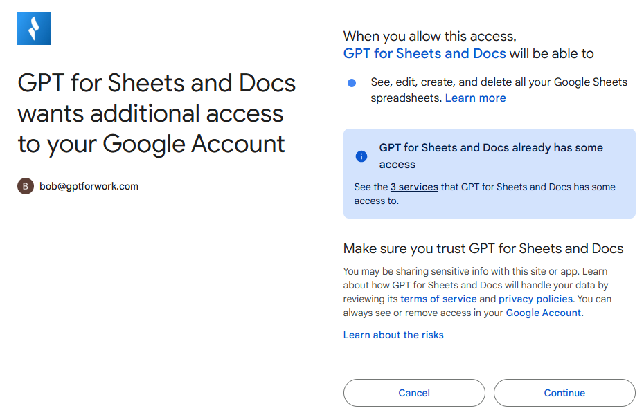 Google permissions for bulk tools