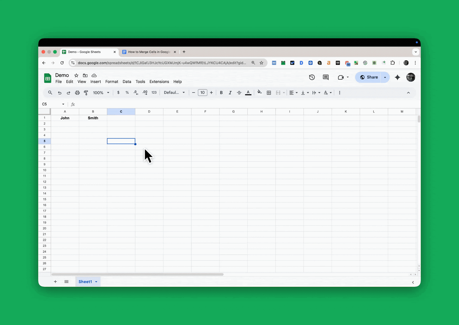 Combining cells with the ampersand operator in Google Sheets