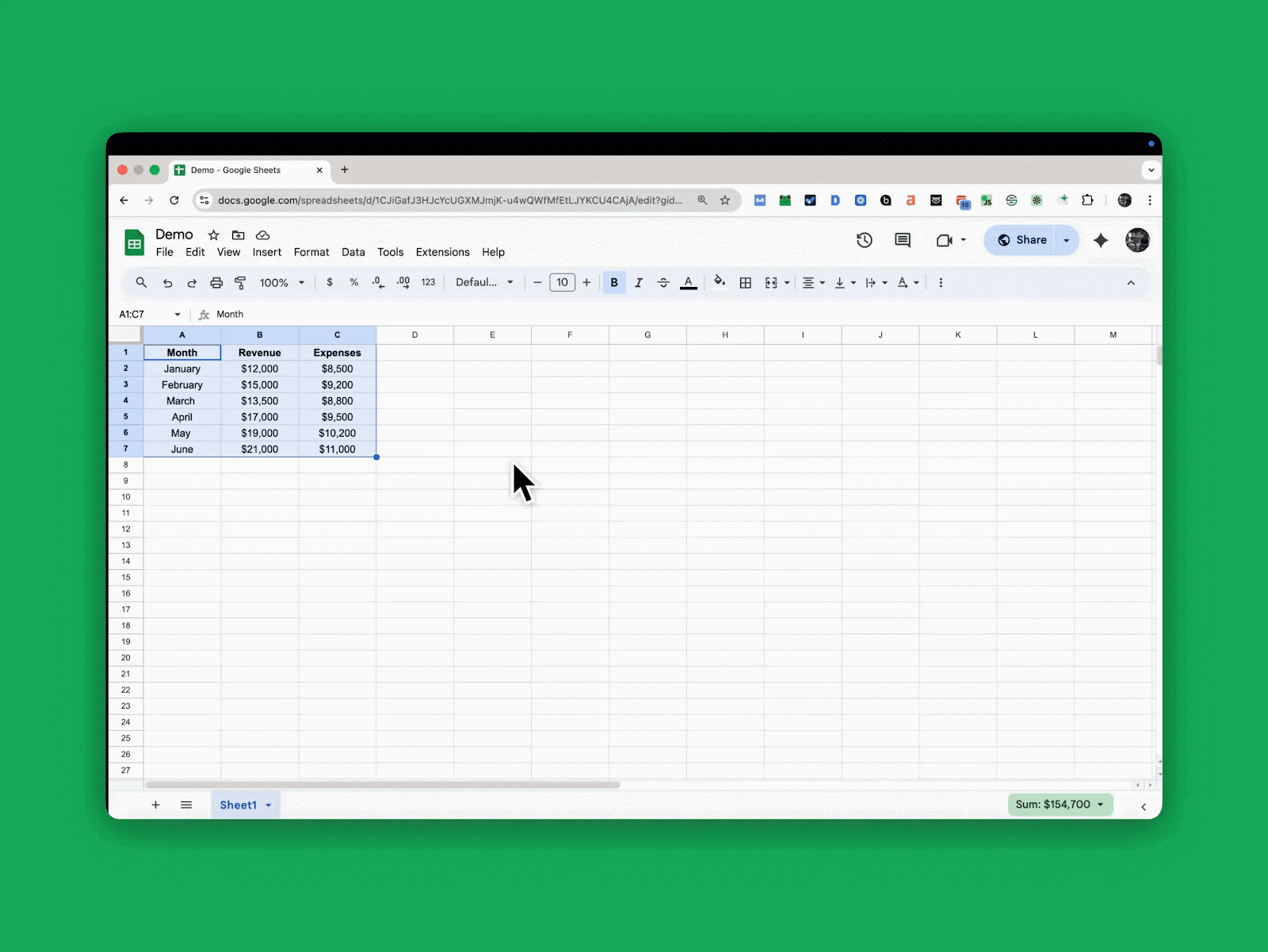 Insert a chart in Google Sheets