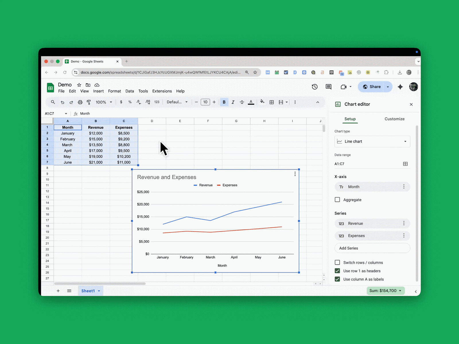 Pick a chart type in Google Sheets