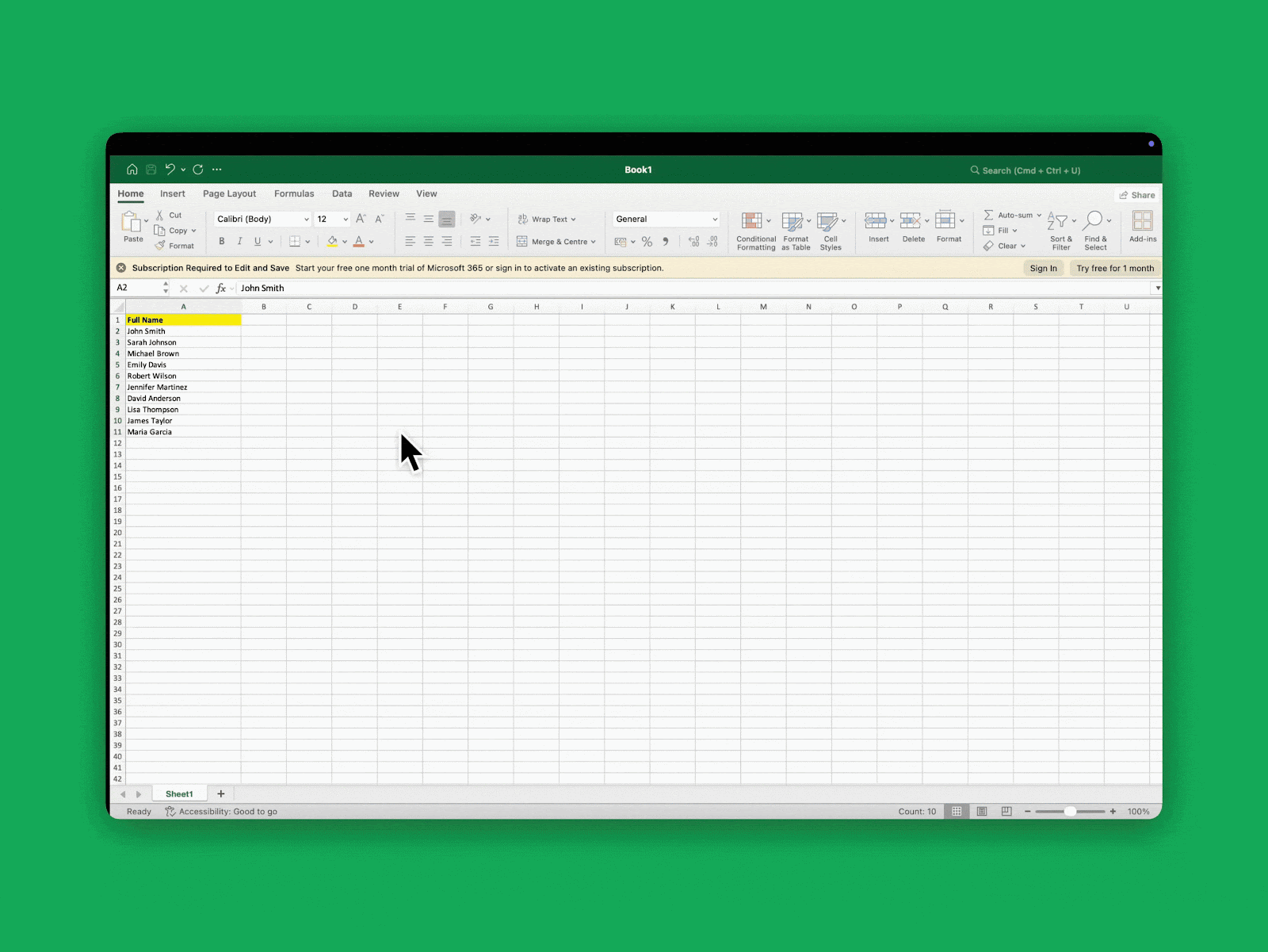 Running the VBA macro to split names