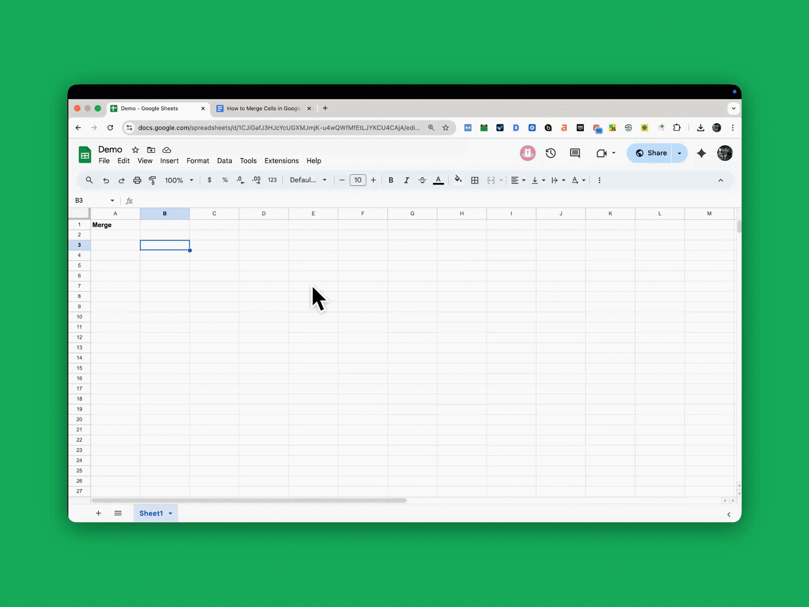 Centering merged cells horizontally in Google Sheets