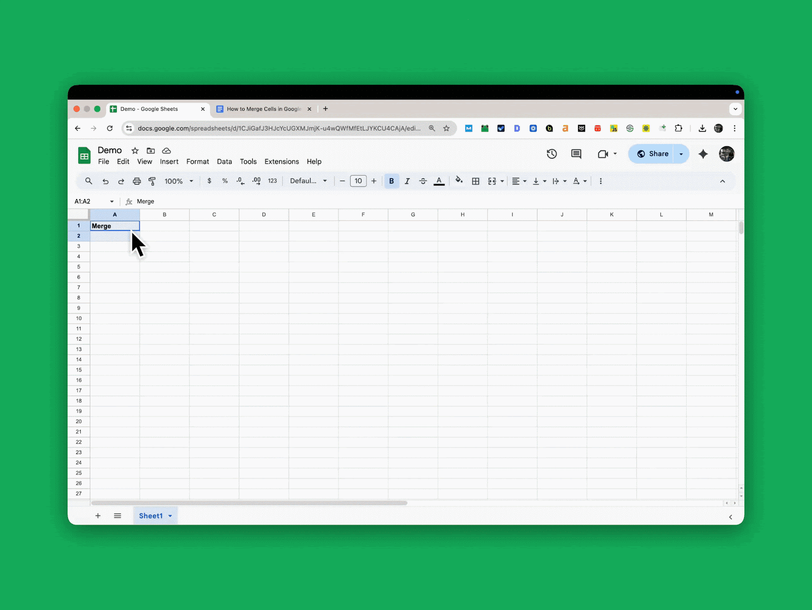 Centering merged cells vertically in Google Sheets