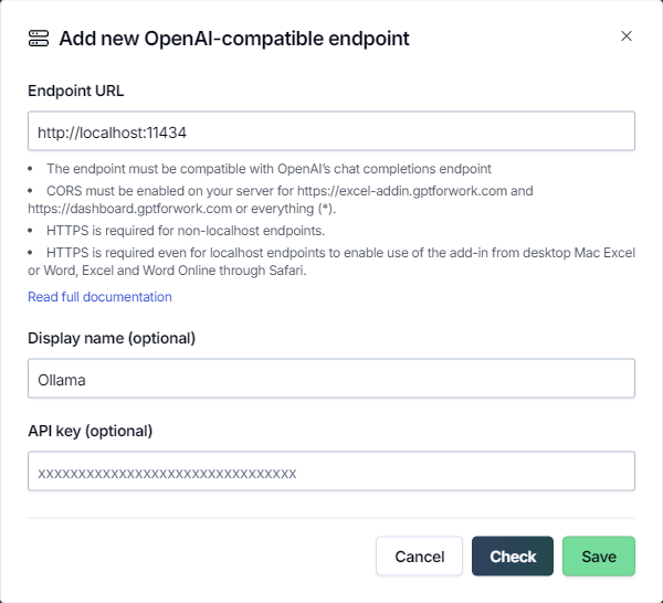 Define Ollama server API endpoint settings