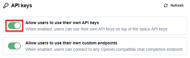 Allow or disallow members to use their own API keys