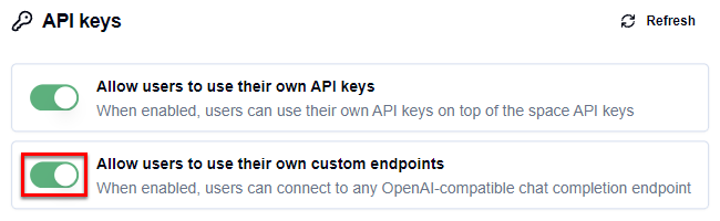 Allow or disallow members to use custom endpoints
