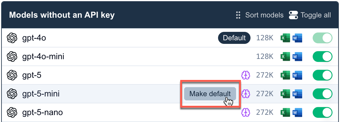 Set a default model for your team