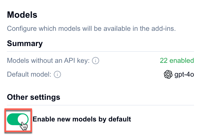 Control whether new models are enabled by default