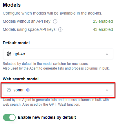 Set the web search model