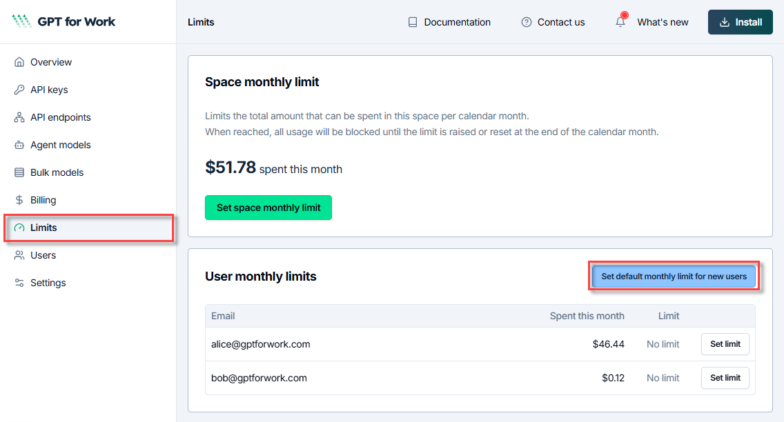 Set the default monthly limit for new users