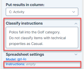 Click Add classification instructions