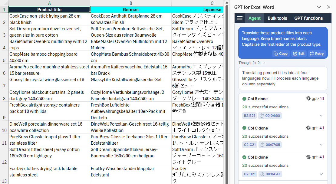 Use the Agent to translate content into multiple languages