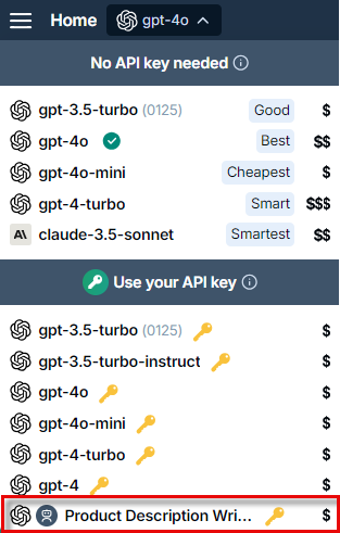 OpenAI Assistant selected in the model switcher