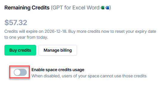 Turning credit usage off