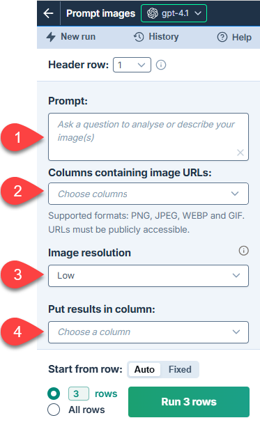 Set up a Prompt images (Vision) run