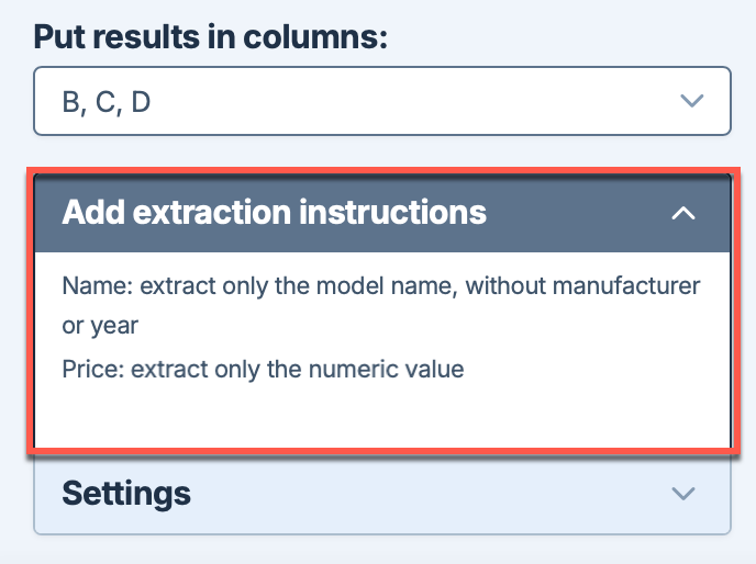 Click Add extraction instructions