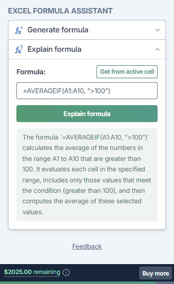 Formula assistant explanation demo for Excel