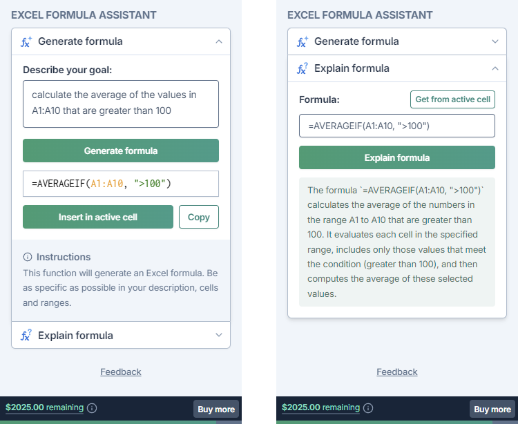 Formular assistant in the sidebar