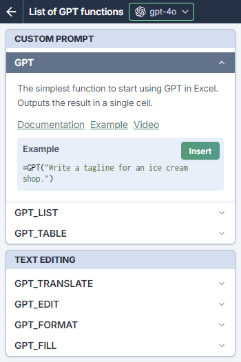 List of GPT functions