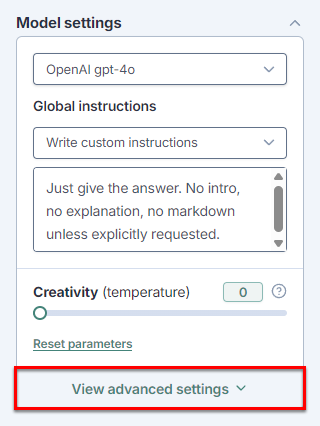 View advanced settings