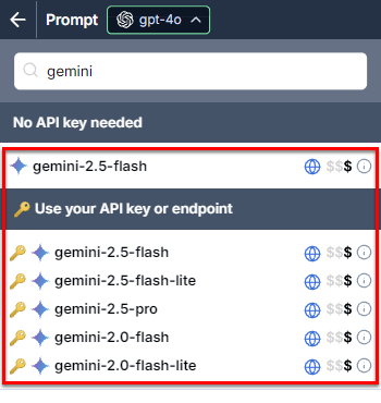 Select a Gemini model
