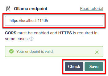 Ollama endpoint settings