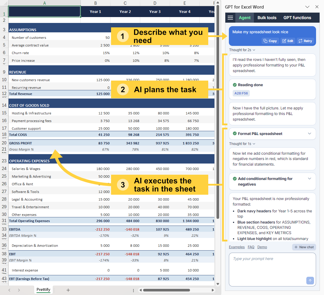 GPT for Excel Agent running an everyday task