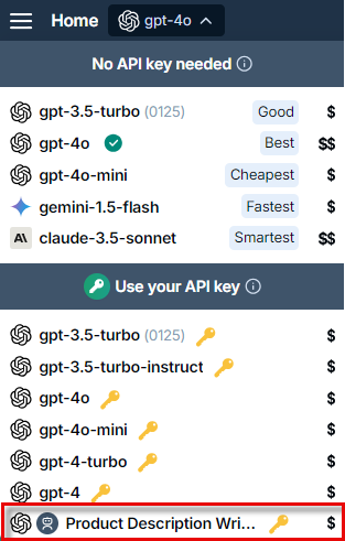 OpenAI Assistant selected in the model switcher