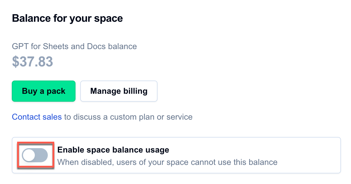 Turning balance usage off