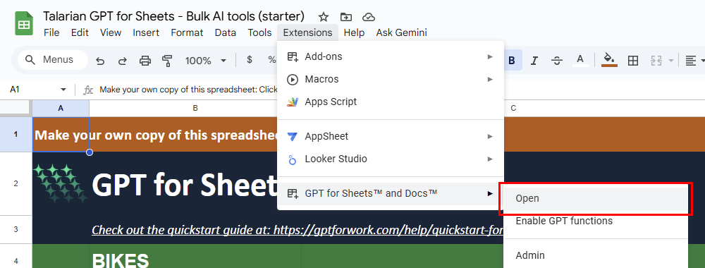 Open GPT for Sheets