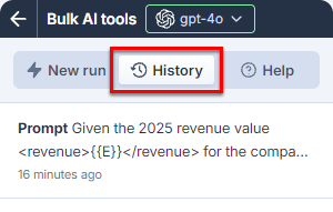Bulk tool history