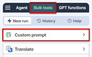 Select Custom prompt in the Bulk tools tab