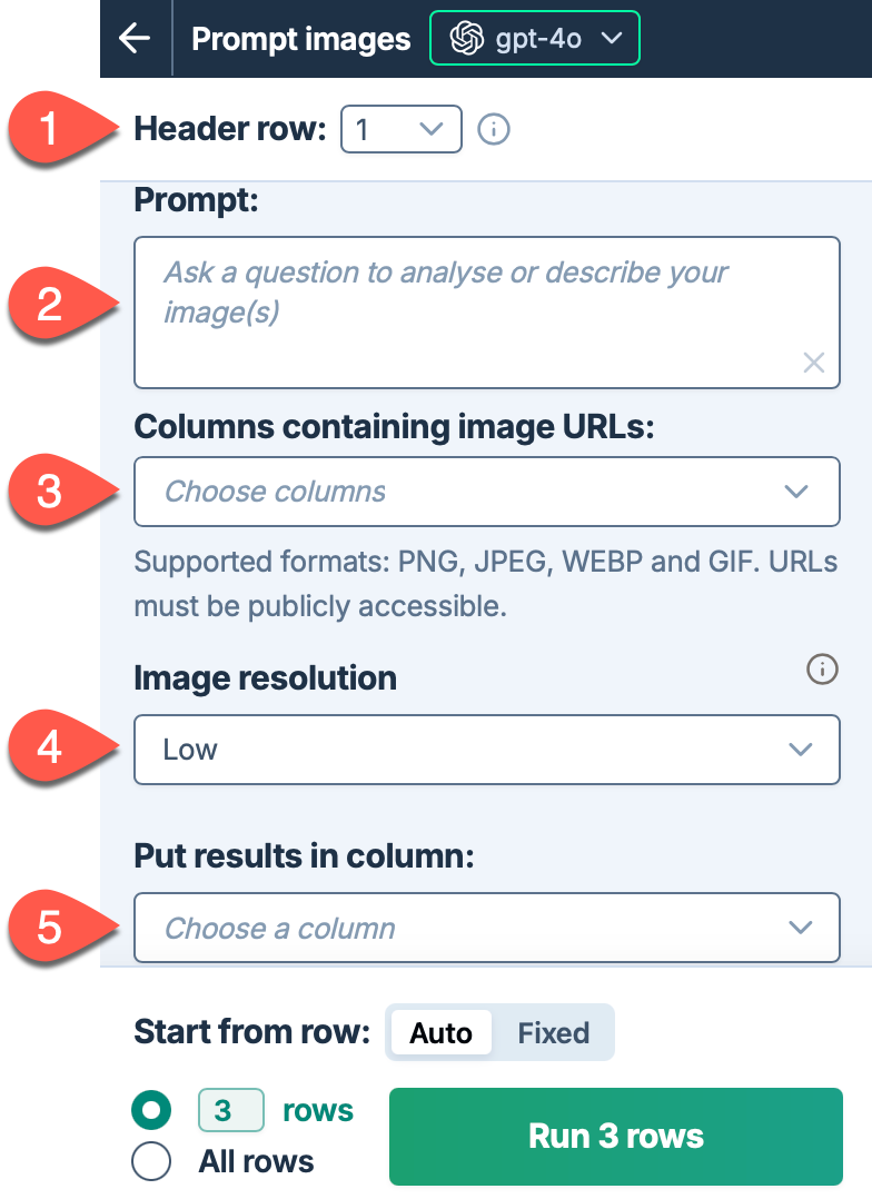 Set up a Prompt images (Vision) run