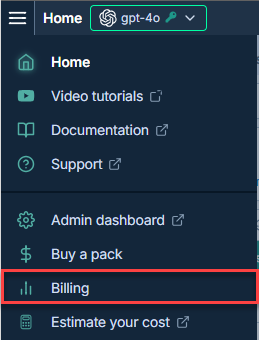 Billing in the main sidebar menu