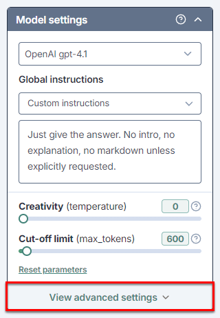 View advanced settings