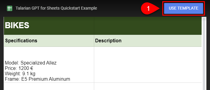 Copy quickstart example spreadsheet