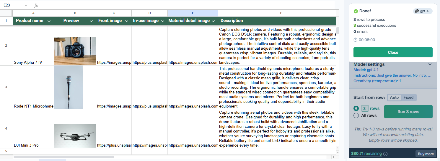 Prompt images (Vision) results