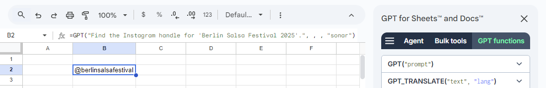 Result web search functions using parameter