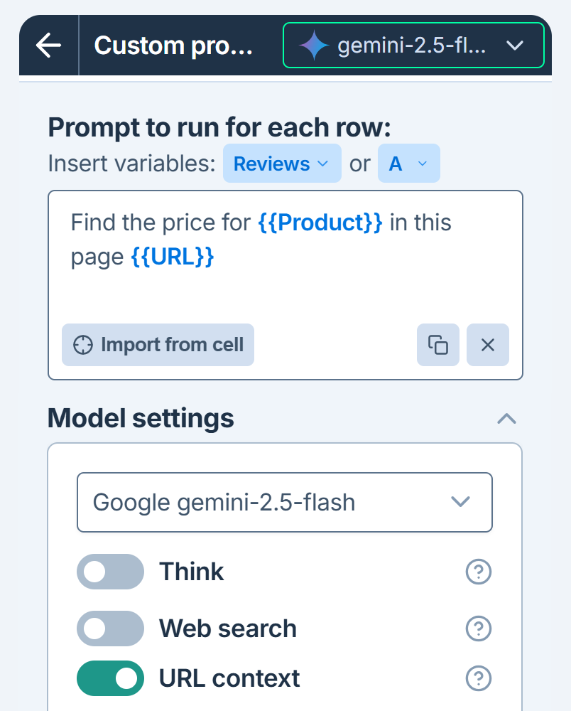 Configure Google Gemini URL context option