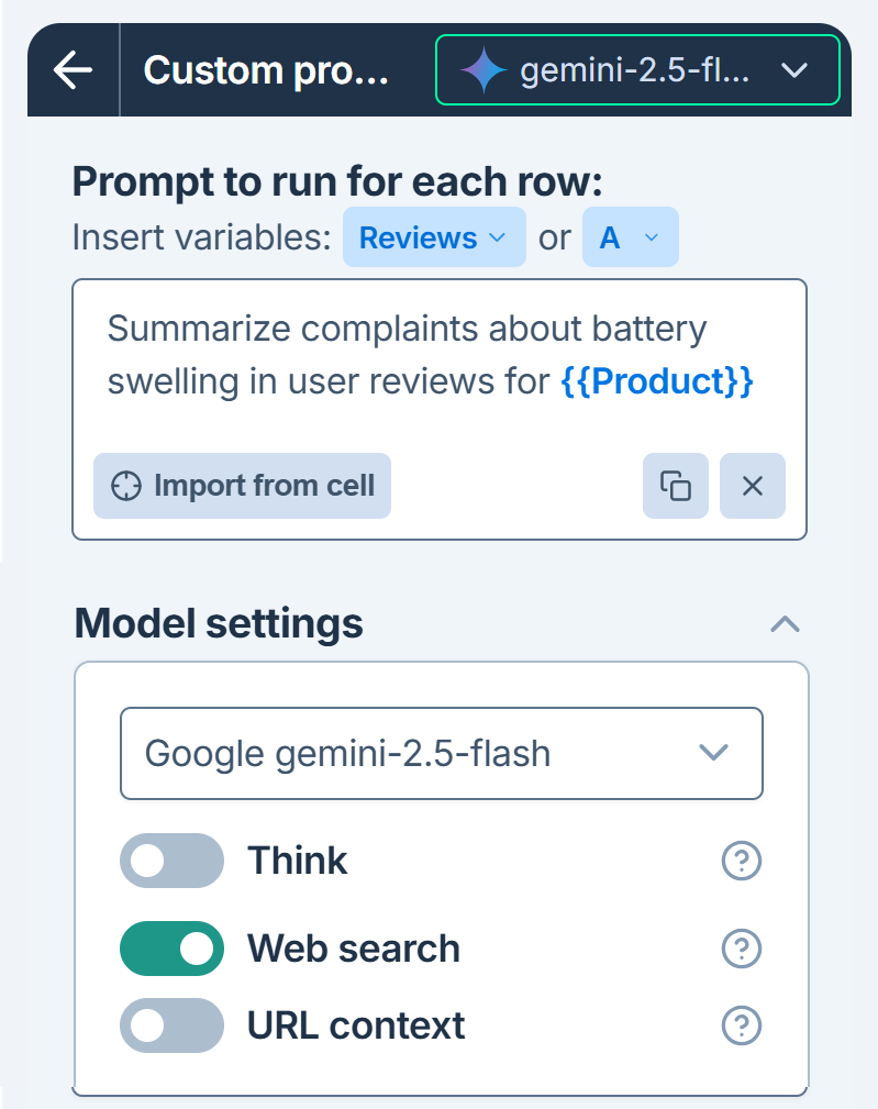 Configure Google Gemini web search option