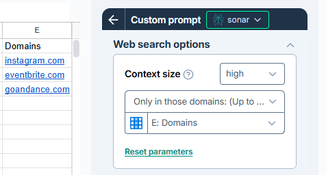 Configure Perplexity Sonar domains option